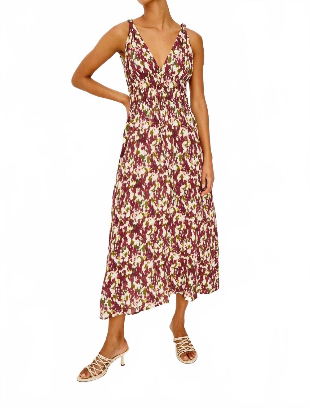 NEW RAILS marciana chiffon midi dress in cardinal floral